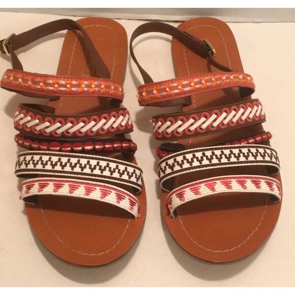 TOPSHOP LIKE NEW STRAPPY FLAT SANDAL HARMONY BROWN 39 - SEE MEASUREMENTS - Picture 1 of 8